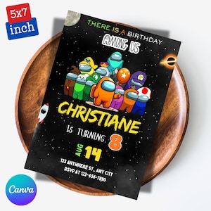 Among us invitation Birthday Invitation | Kids Birthday Invitation | Amoung us Game invite | Digital Editable Personalized Canva Printable
