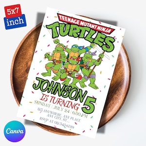 Bewerkbare uitnodiging, karate verjaardagsuitnodiging jongen, ninja-uitnodiging, direct downloaden, Turtles Kids verjaardagsuitnodigingssjabloon