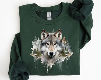 Vintage 90s Wolf Graphic Sweatshirt, Retro Nature Lover Gift