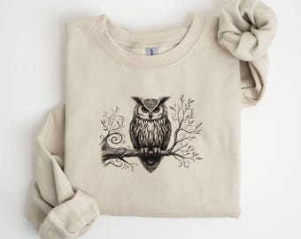 Sweater uil: uil Cottagecore grafische ronde hals voor natuurliefhebbers