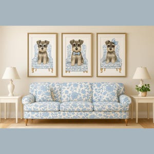 Set of 3 Schnauzer Wall Art Prints | Digital Download | Chinoiserie Decor | French Toile Dog Art | Printable Puppy Decor