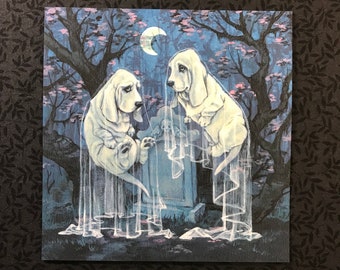 The Mourners - 8x8" spooky Basset Hound fine art dog print