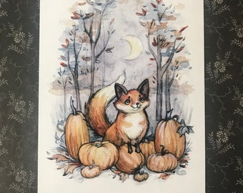 Franklin's Fall Harvest - 5x7 autumn fox art  - Fine Art print