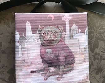 I like Rock & Roll and I'm Not Scared of Nothing - Mini Canvas Print - spooky pug art