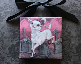 Someone is Frolicking Over my Grave - mini canvas lamb print