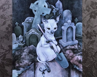 Dig It - 5x7 spooky cat fine art print