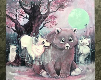 The Haunting Party - Art animalier fantôme effrayant 5 x 5 - Impression d'art
