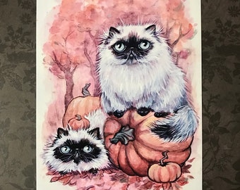 Spécialistes de la citrouille - 5x7 Autumn Cat Print - art effrayant - Fine Art Print