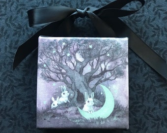 Lunar Bunnies Say Goodnight - Mini Canvas Print