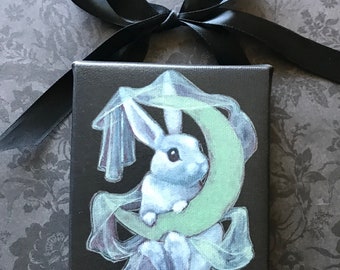 Haunt the Moon - Mini Canvas Bunny Print