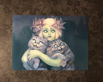 Haunted - 5x7 print - spooky cat art - Fine Art print