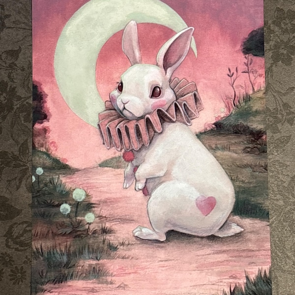 El conejo blanco - Impresión artística de conejo de 5x7