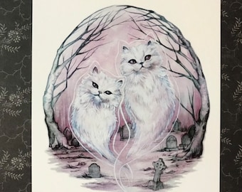 Cimetière pour animaux de compagnie - 5x7 Spooky Ghost Cat Fine Art Print