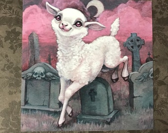 Someone is Frolicking Over My Grave - 5x5 lamb print - spooky cemetery art -  Fine Art print