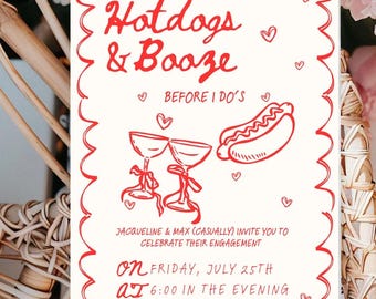 Invito per una festa di fidanzamento con hot dog e bevande alcoliche