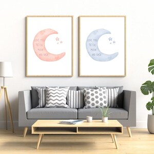 Love You To The Moon and Back Wall Art [Digital] | Nursery Print, Baby Room Décor, Moon and Stars, Printable Quote, Baby Shower Gift