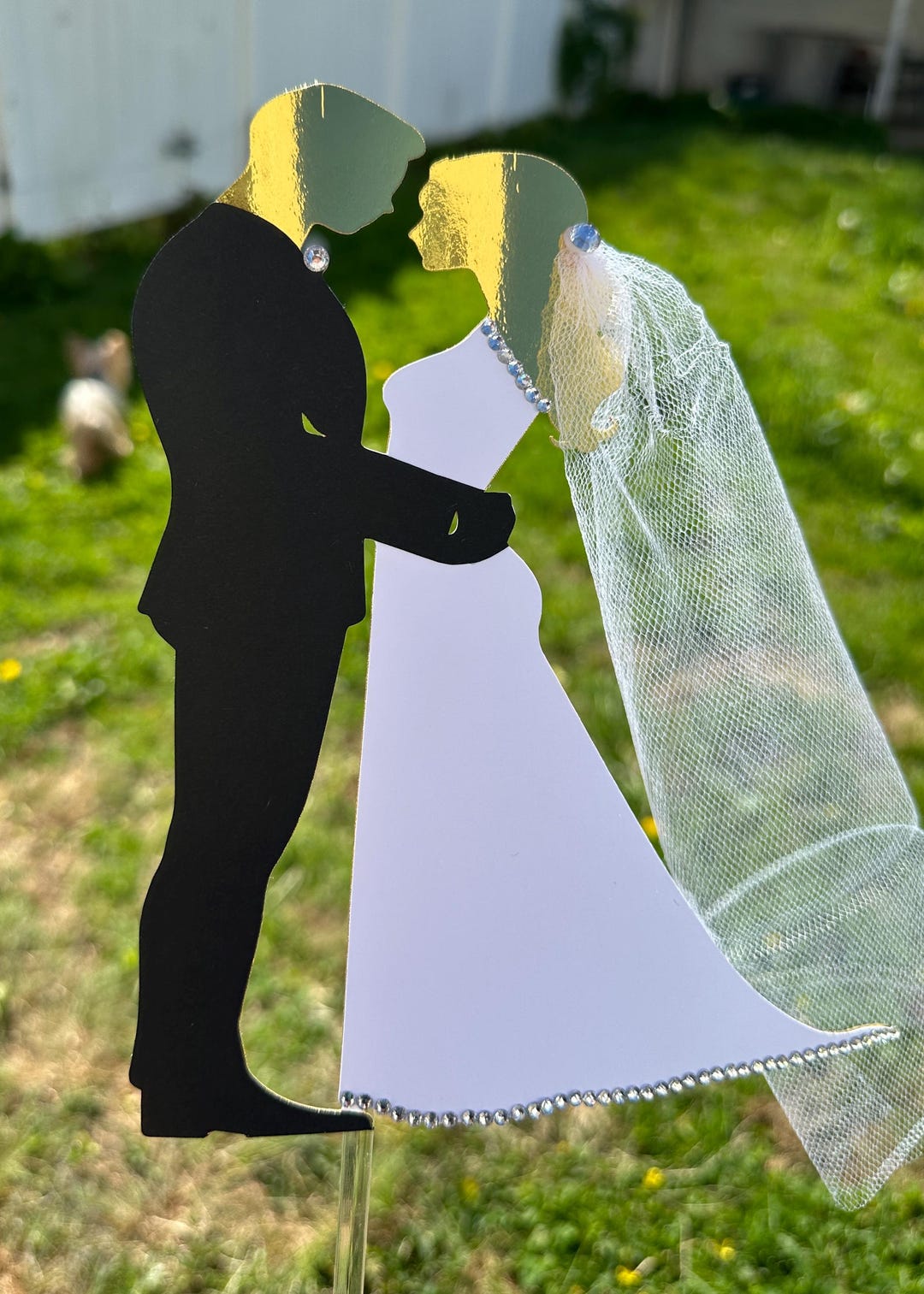 Wedding Cake Topper – Bride and Groom Silhouette With Gold & Tulle - Etsy