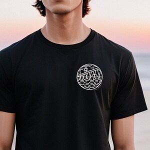 Pocket Graphic Seal Beach, Mens & Unisex Heavy Cotton Tee Line Art Pier Beach Ocean Surf Circle Artwork Vintage Retro
