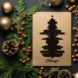 Skyline de Chicago para impressão Árvore de Natal Skyline Árvore de Natal de Chicago Árvore da cidade Cartão de Natal Chicago Windy City