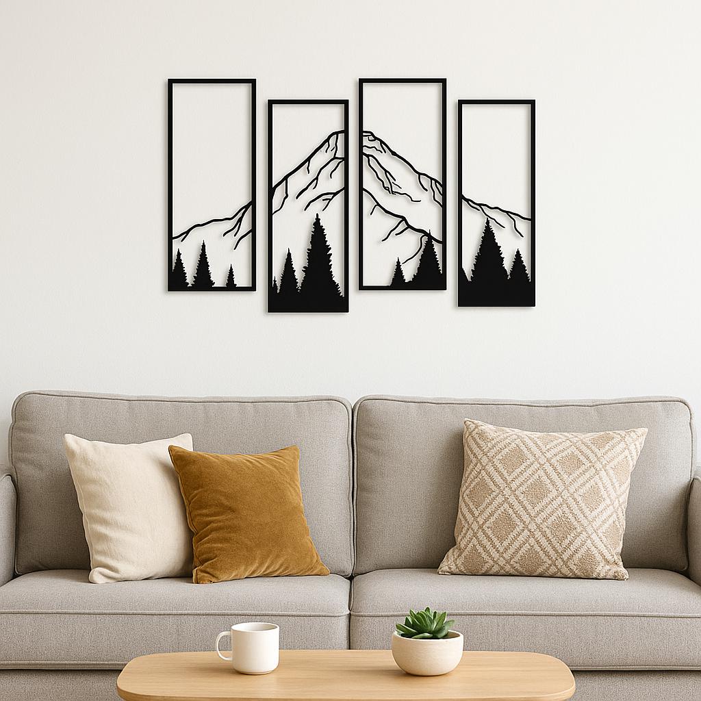 Black Metal Mountain Wall Art Set | Geometric Forest Decor - Etsy