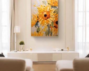 Handmade Sunflower Oil Painting: Textured Floral Impasto Art