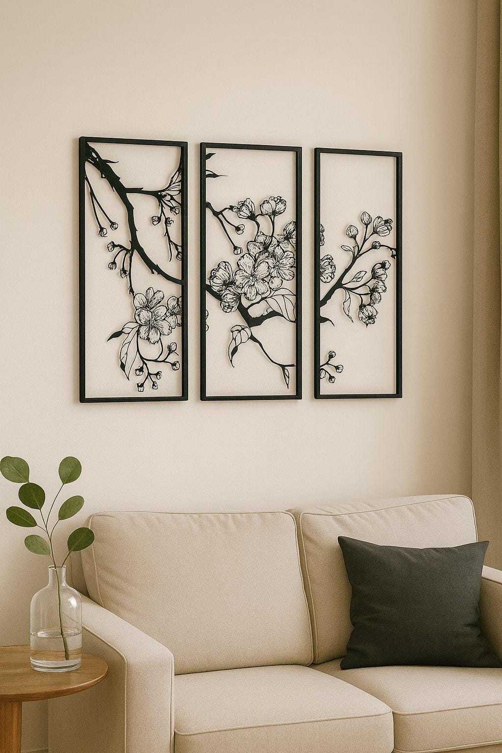 Black Metal Cherry Blossom Wall Art - Modern Minimalist 3-piece Set - Etsy