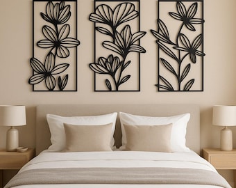 Black Floral Metal Wall Art Set – Modern Botanical Decor