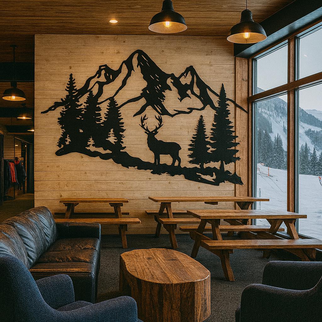 Rustic Mountain Scene Metal Wall Art: Stag Deer, Cabin Decor - Etsy