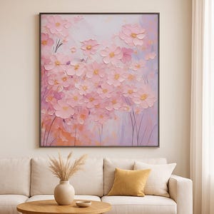 Textured Pink Floral Oil Painting: Romantic Abstract Canvas Art
