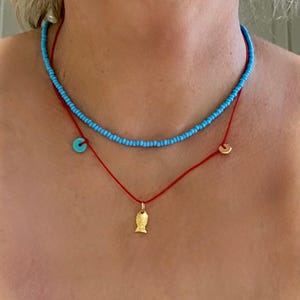 925k sterling silver gold plated tiny charm red cord necklaces. Mother&#39;s Day gift.