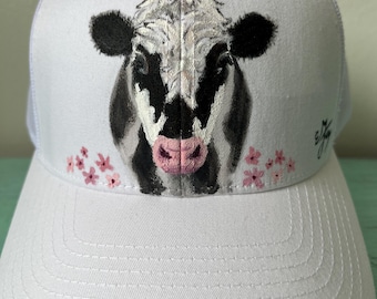 Sombrero de vaca - Gorra de camionero pintada a mano