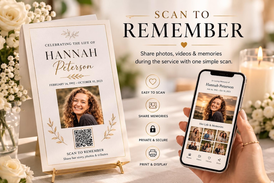 Personalized Memorial QR Code Keepsake for Funeral Tributes ...