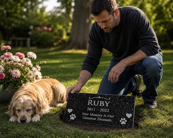 Personalized Black Granite Pet Memorial Stone • Custom Engraved Dog Cat Headstone • Pet Grave Marker