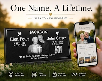 Personalized Memorial Stone with QR Code, Custom Granite Grave Marker, Digital Tribute Plaque