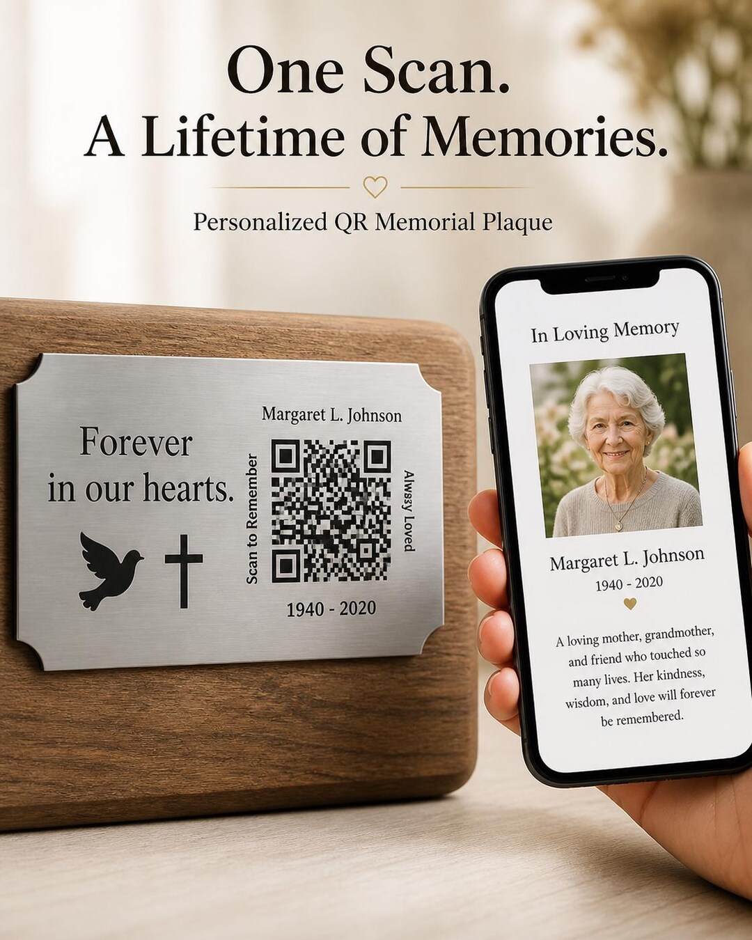Personalized QR Code Memorial Plaque, Stainless Steel Memory Tag ...