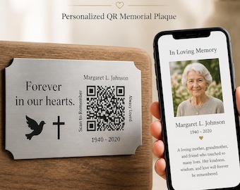 Memorial Plaque for Ashes Box, Personalized QR Code Tribute Plate, Cremation Keepsake