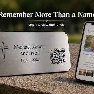 Personalized Memorial QR Code Plaque, Custom Metal Memory Tag for Stone, Wood Box or Keepsake, Digital Tribute, Sympathy Gift