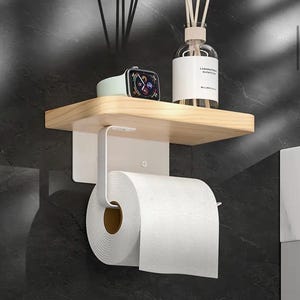 Porta-toalhas de parede, material madeira e ferro. Economizador de espaço com armazenamento, fácil de instalar autoadesivo ou perfurado.