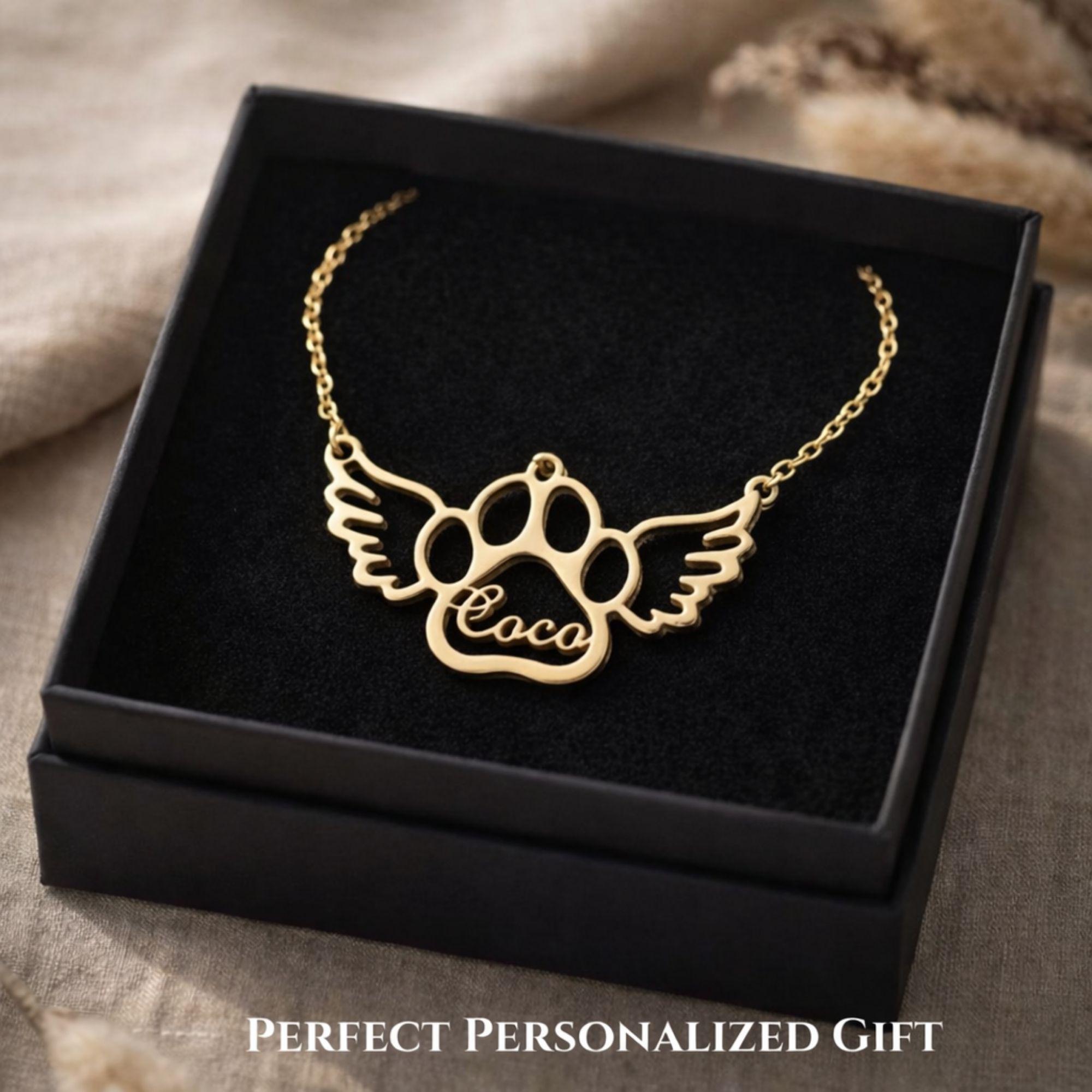 Pet Memorial Necklace, Angel Wing Paw Print, Dog Loss Gift ...