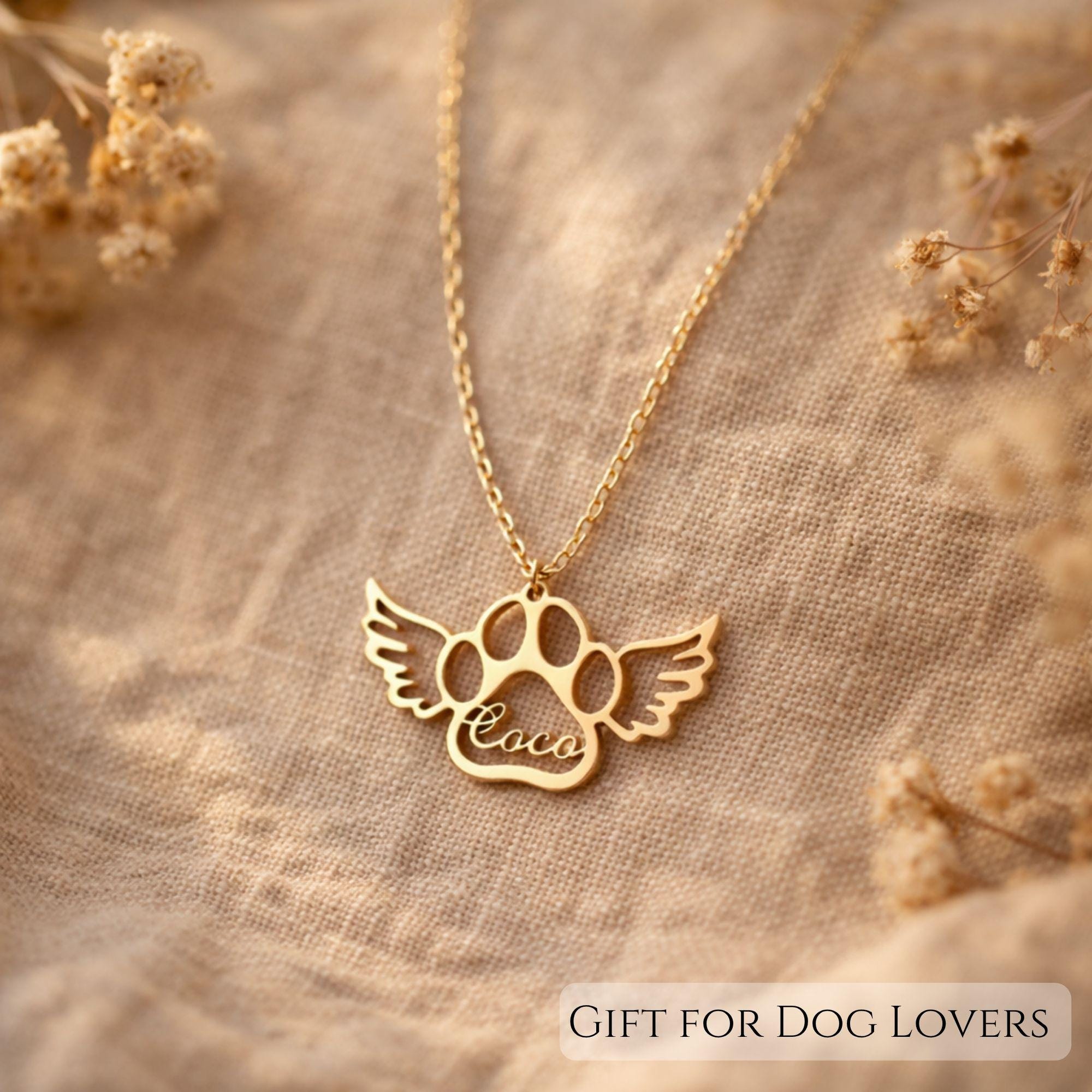 Pet Memorial Necklace, Angel Wing Paw Print, Dog Loss Gift ...