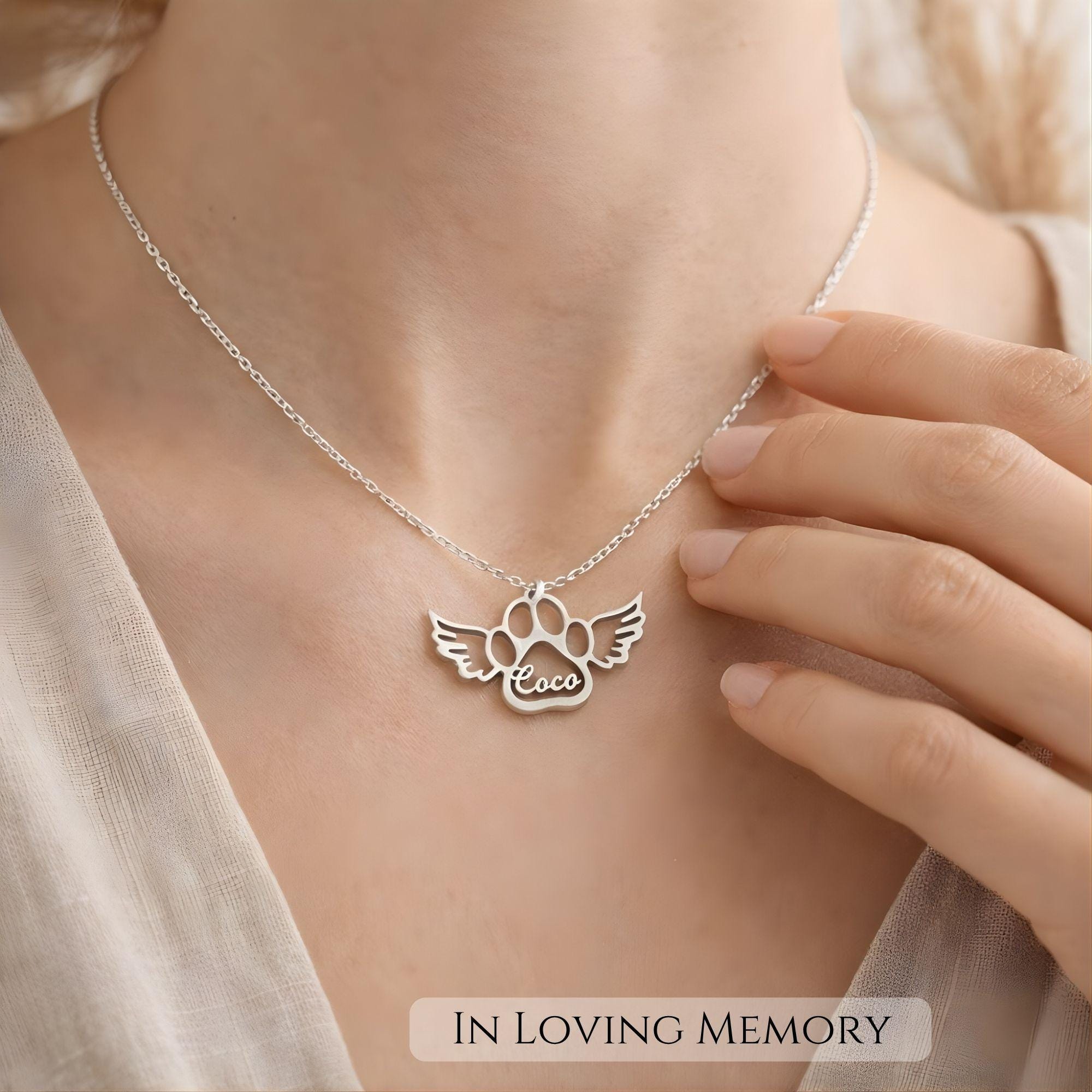 Pet Memorial Necklace, Angel Wing Paw Print, Dog Loss Gift ...