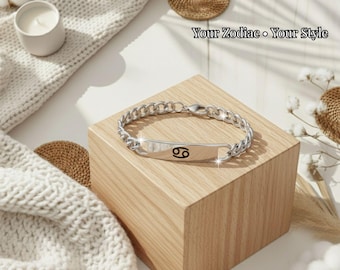 Engraved Zodiac Stainless Steel Bracelet, Astrology Gift