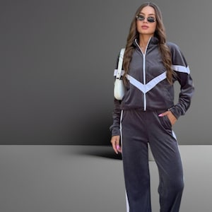 Velour Tracksuit with Side Stripes: Turkish Velvet Lounge Outfit