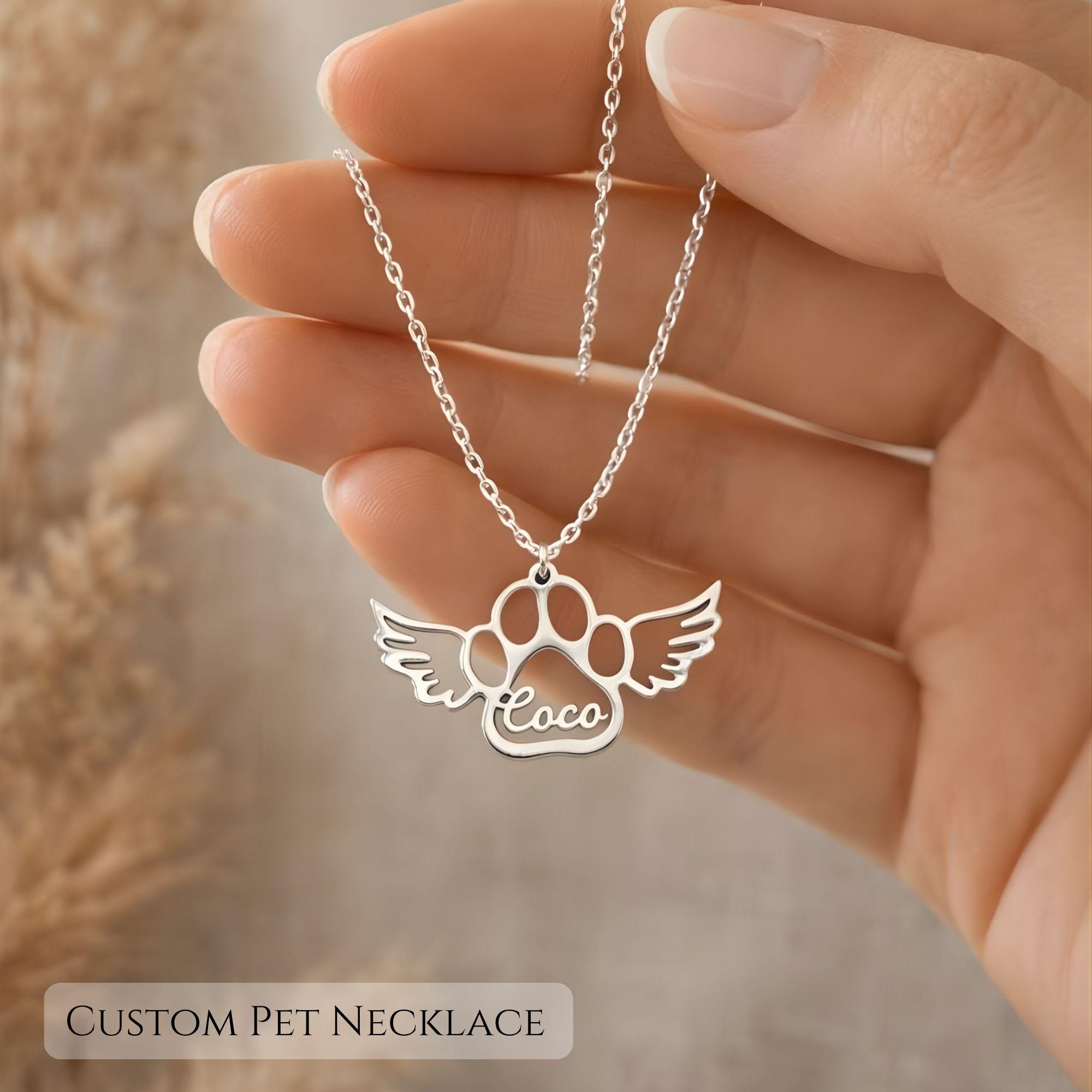 Pet Memorial Necklace, Angel Wing Paw Print, Dog Loss Gift ...