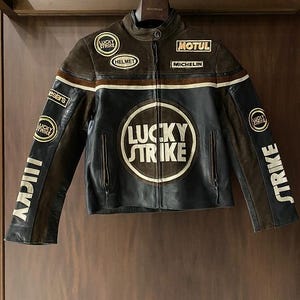Blouson de motard en cuir de course Lucky Strike pour homme fait main - Blouson de moto pour homme, équipement de motard rétro, cadeau pour motard