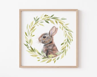 Bunny Watercolor Art Print: Woodland Nursery Decor, Rabbit Illustration