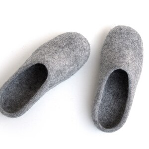 Felted Slippers for Women and Men - Natural Wool Home Shoes, Eco Friendly Valenki Family Clogs, Grey Cozy Indoor Mules, Housewarming Gift