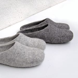 Family slippers set 2 pairs of natural felted wool Grey house shoes