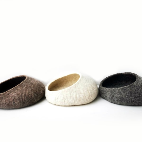 Modern Cat Cave, Dog Bed from Natural Wool, Felt Pets House Bedding, Sleeping floor Wool, Handmade Beautiful Home Decor Round Basket + GIFT