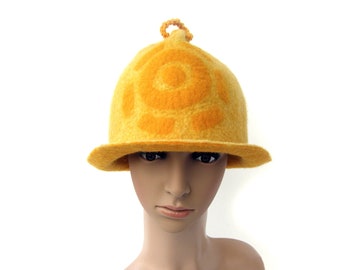 Gefilzte natürliche Wollsaunamütze mit Haken, handgefertigte Saunamütze, Unisex-Spa-Hut, hochwertiger weicher Filz 100% Wolle, Spa-Geschenk für Sauna-Liebhaber